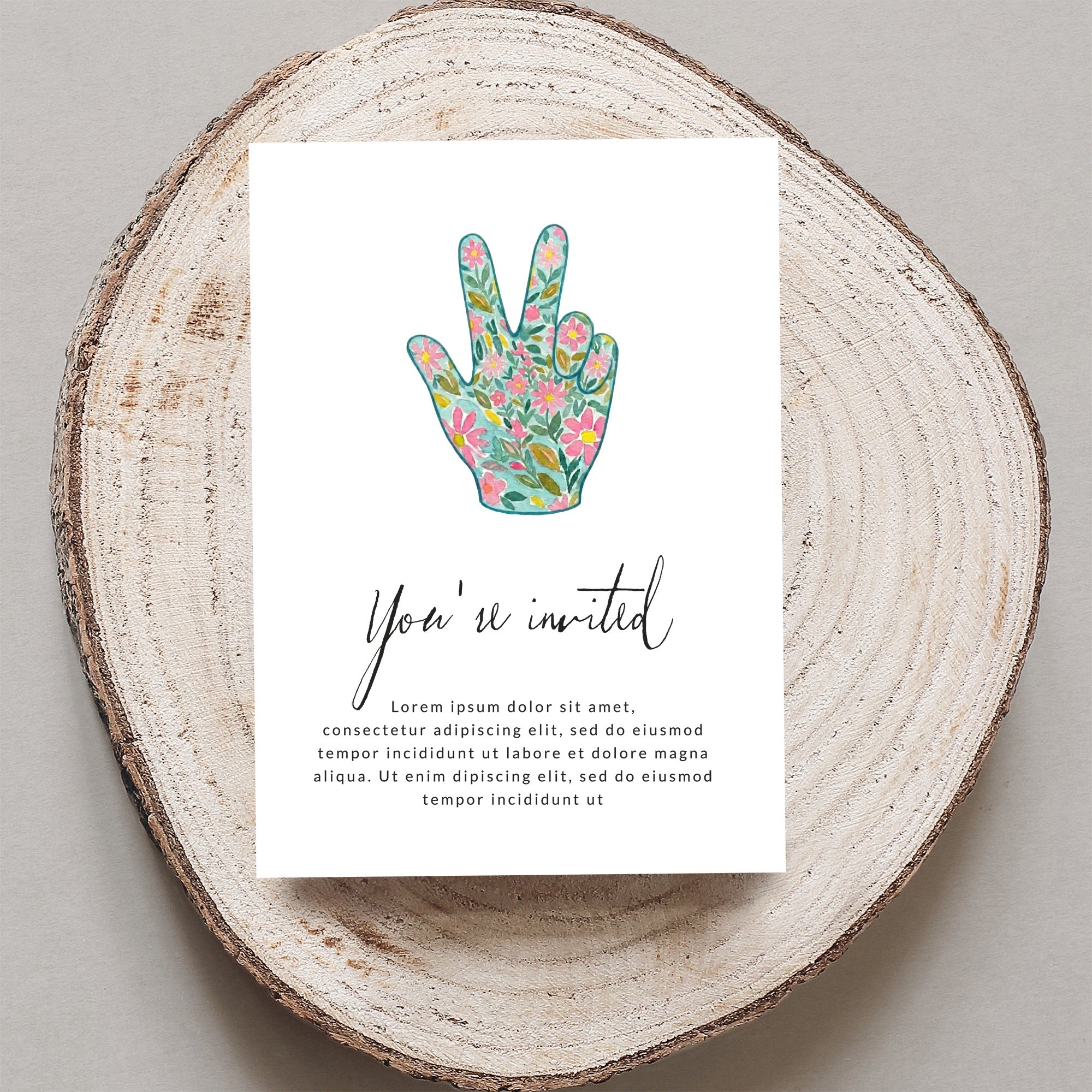 Watercolor Peace Sign Hand Digital Art, Boho Floral Peace Gesture Instant Download, Hippie Wall Art Print, Positive Vibe Gift for Her