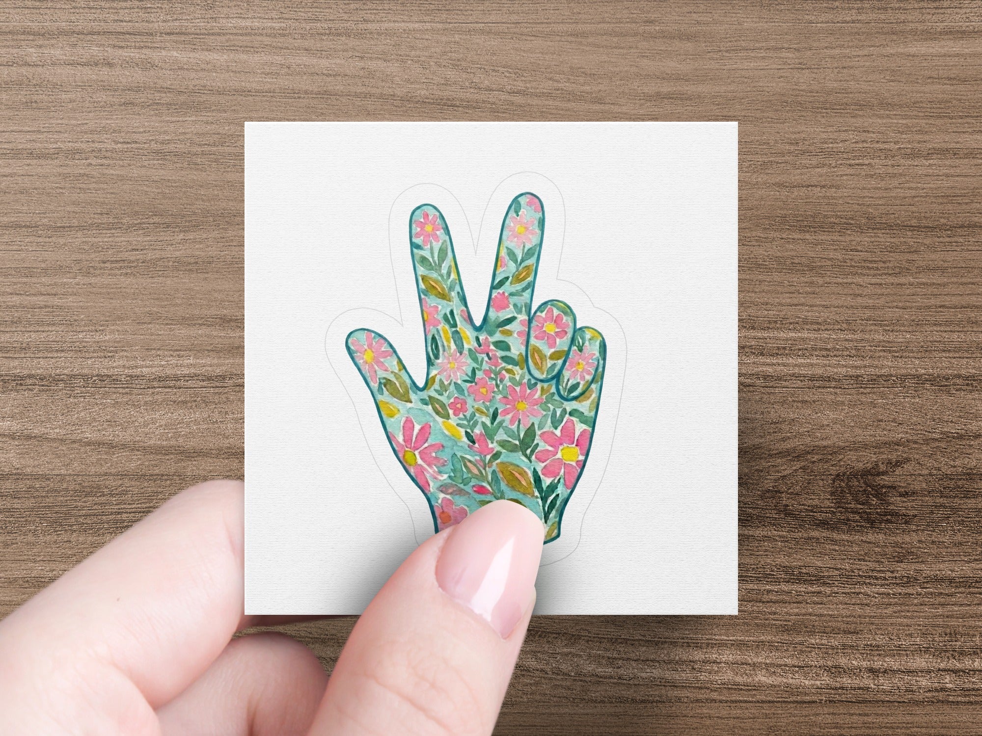 Watercolor Peace Sign Hand Digital Art, Boho Floral Peace Gesture Instant Download, Hippie Wall Art Print, Positive Vibe Gift for Her