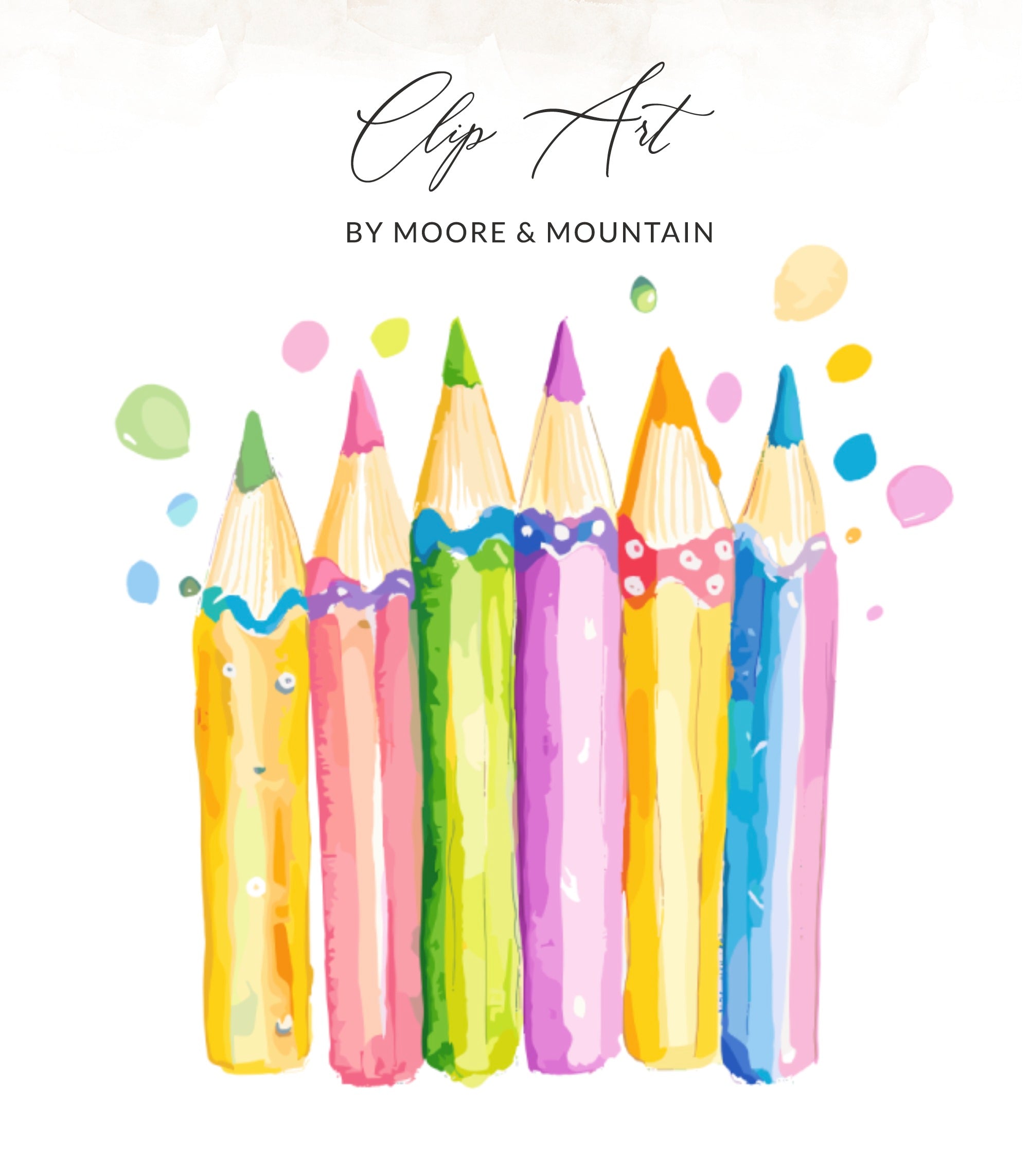 Watercolor Pencils SVG Digital Art, Preppy Clip Art, Cute Teacher School Supplies, Creative Artist Clipart Bundle PNG