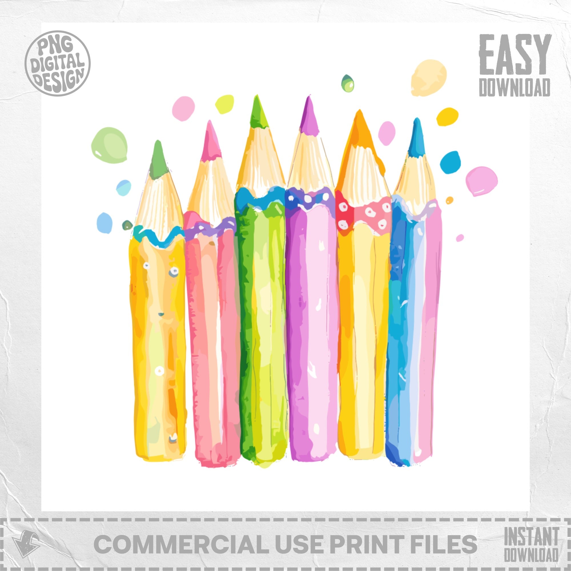 Watercolor Pencils SVG Digital Art, Preppy Clip Art, Cute Teacher School Supplies, Creative Artist Clipart Bundle PNG