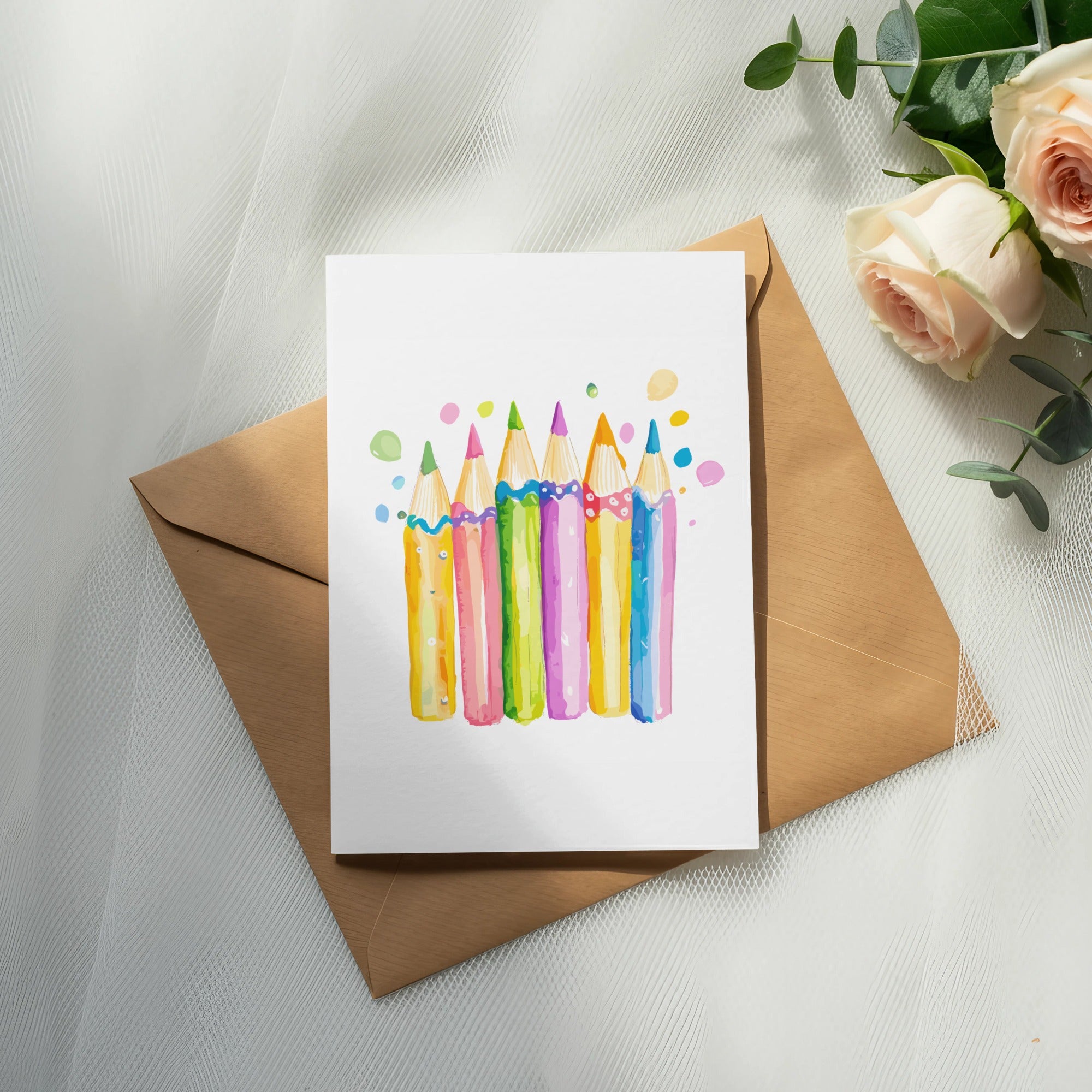 Watercolor Pencils SVG Digital Art, Preppy Clip Art, Cute Teacher School Supplies, Creative Artist Clipart Bundle PNG