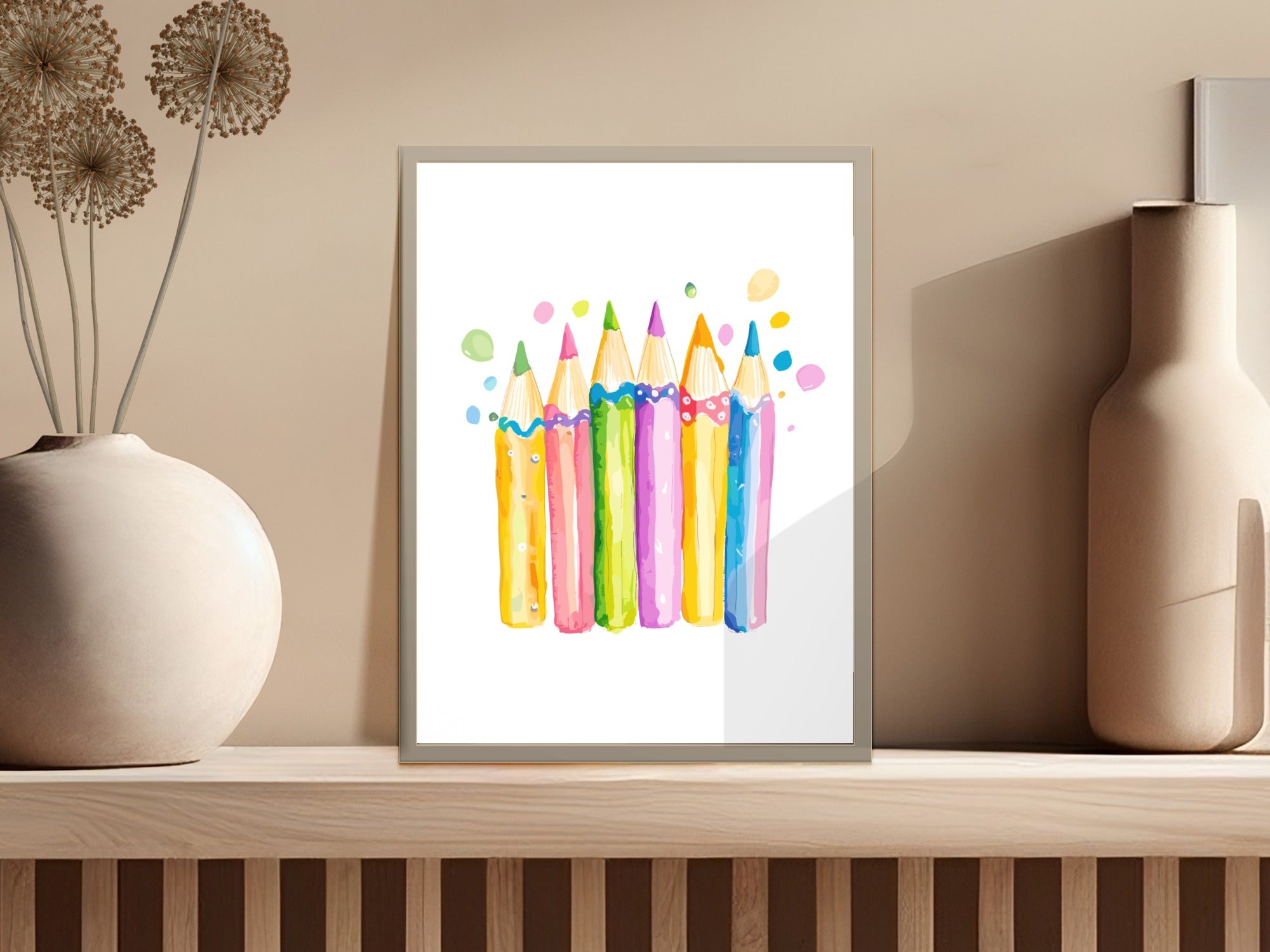 Watercolor Pencils SVG Digital Art, Preppy Clip Art, Cute Teacher School Supplies, Creative Artist Clipart Bundle PNG