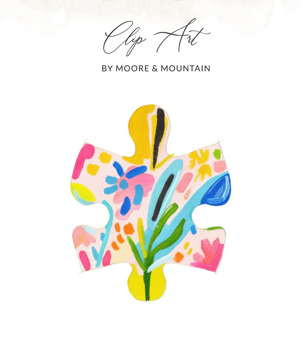 Watercolor Preppy Puzzle PNG SVG, Tropical Painterly Art, Cute Cartoon Design, Vibrant Clipart Illustration, Colorful Summer Graphic