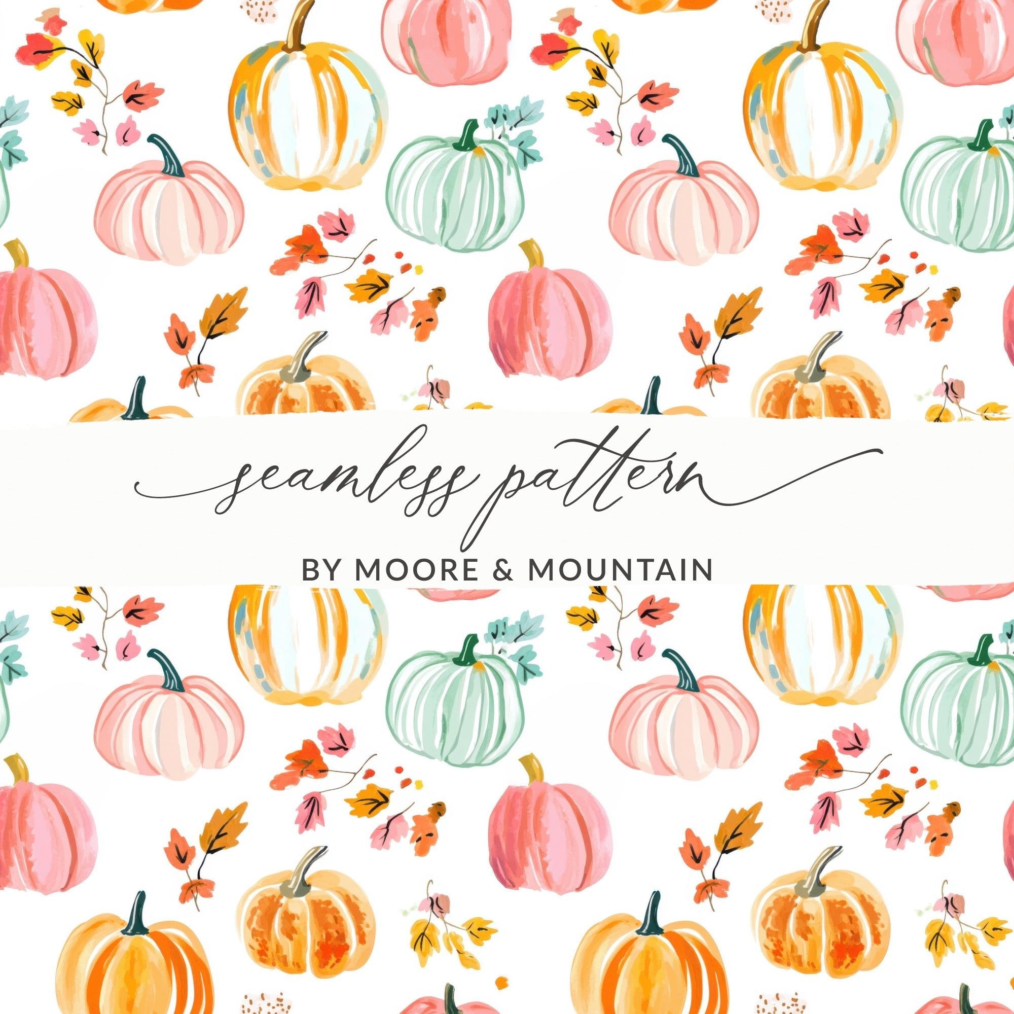 Watercolor Pumpkin Digital Paper, Fall Autumn Seamless Pattern, Pink Green Orange Pumpkins Background, Thanksgiving Fabric Design