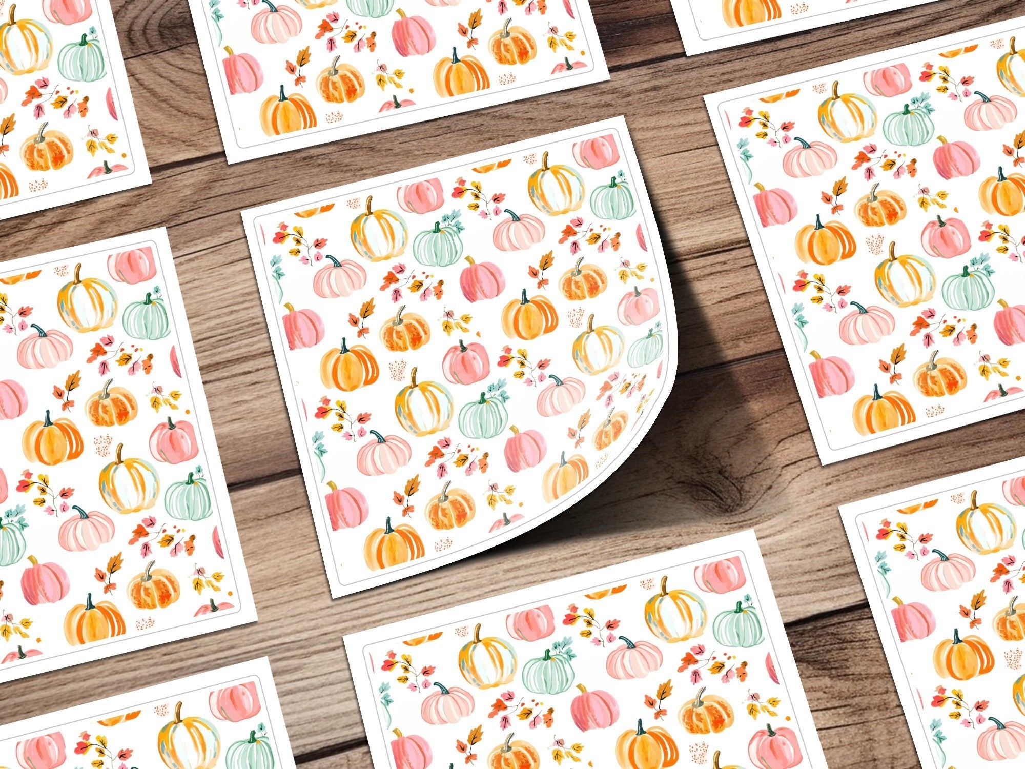 Watercolor Pumpkin Digital Paper, Fall Autumn Seamless Pattern, Pink Green Orange Pumpkins Background, Thanksgiving Fabric Design