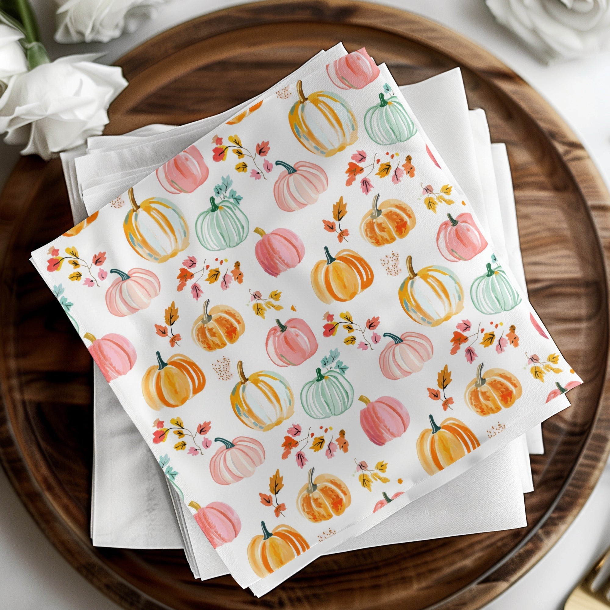 Watercolor Pumpkin Digital Paper, Fall Autumn Seamless Pattern, Pink Green Orange Pumpkins Background, Thanksgiving Fabric Design