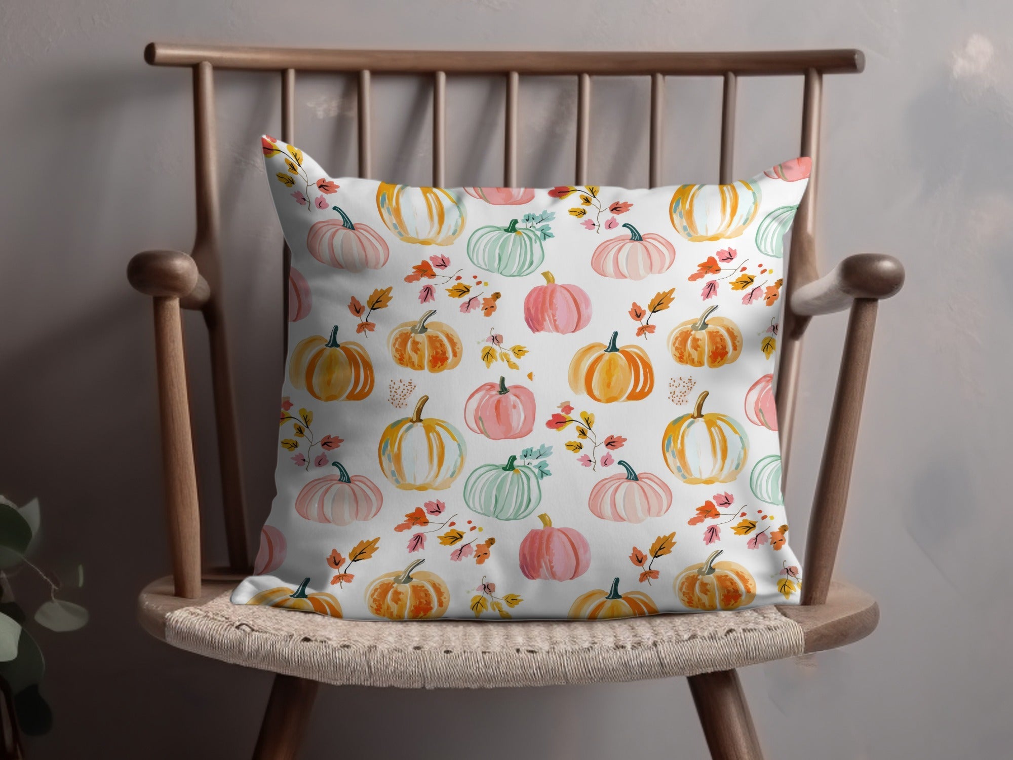 Watercolor Pumpkin Digital Paper, Fall Autumn Seamless Pattern, Pink Green Orange Pumpkins Background, Thanksgiving Fabric Design