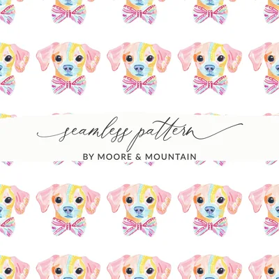 Watercolor Puppy Digital Paper, Cute Dog Seamless Pattern, Pastel Pet Art, Bow Tie Puppy Design, Nursery Fabric Print, Instant Download
