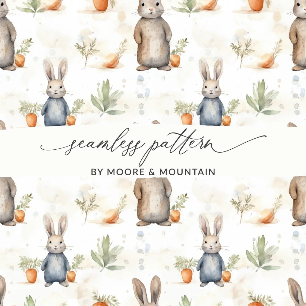 Watercolor Rabbit Digital Paper, Seamless Bunny Pattern, Cute Animal Art, Scrapbook Paper, Fabric Print, Easter Theme, Digital Downloads