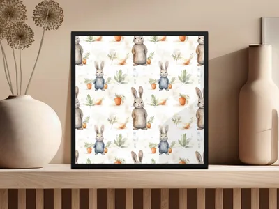 Watercolor Rabbit Digital Paper, Seamless Bunny Pattern, Cute Animal Art, Scrapbook Paper, Fabric Print, Easter Theme, Digital Downloads