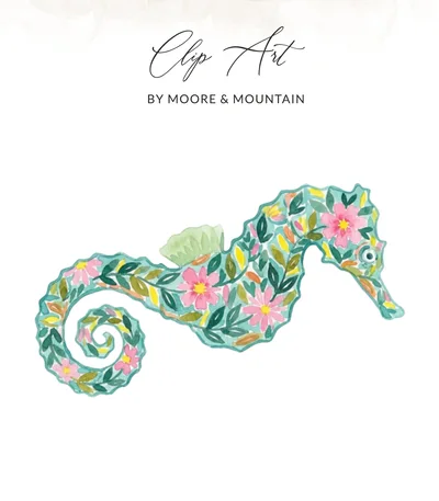 Watercolor Seahorse Floral Art Digital Download, Whimsical Ocean Creature Printable, Boho Aquatic Nursery Decor, Instant Art Print Gift SVG