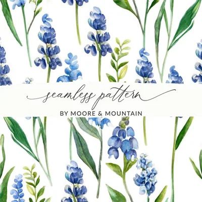 Seamless Texas Bluebonnets Pattern Spring Floral Wildflowers Background