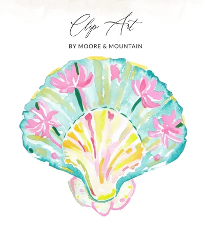 Watercolor Seashell SVG PNG Digital Download | Pink Floral Beach Clipart | Coastal Art Print File | Cricut Sublimation Design for Summer SVG