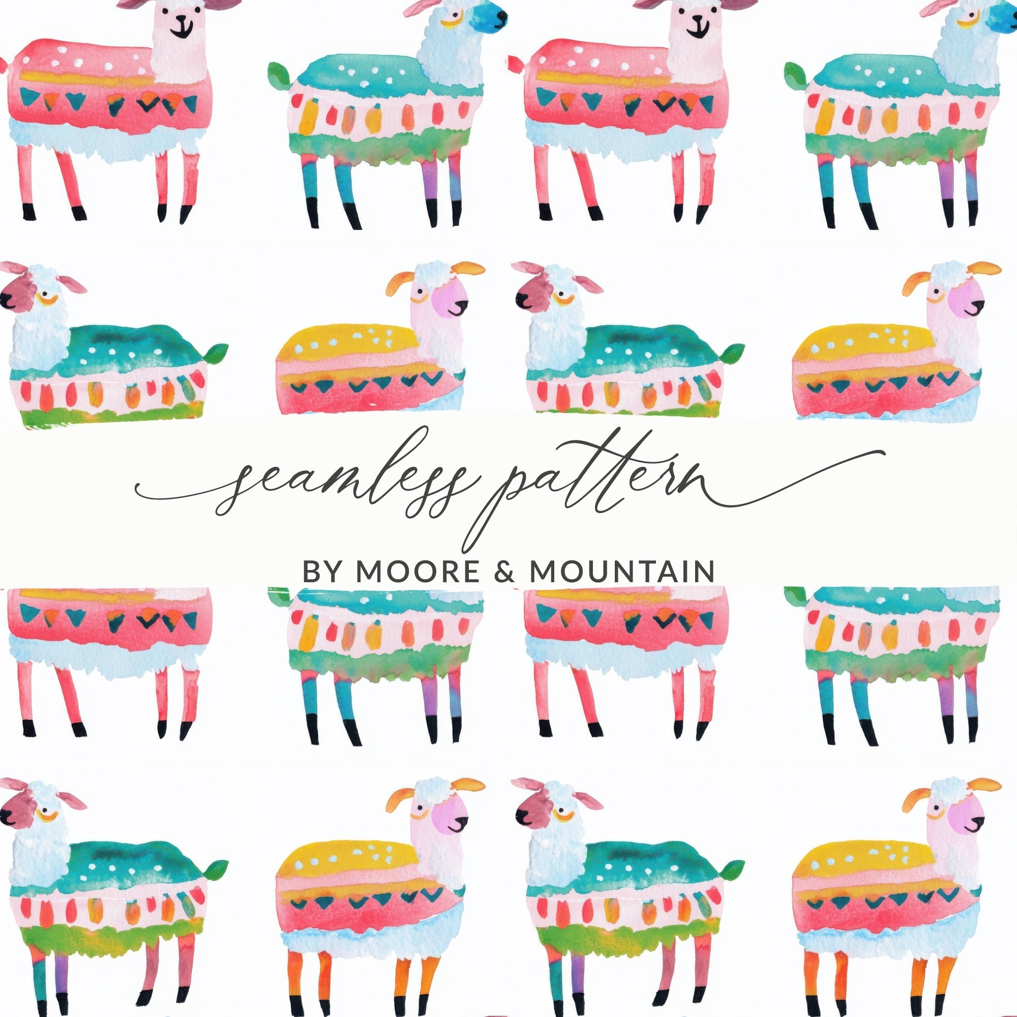 Watercolor Sheep Pattern Colorful Sheep Digital Product