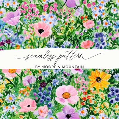 Watercolor Spring Floral Garden Pattern Seamless Delicate Flower Digital