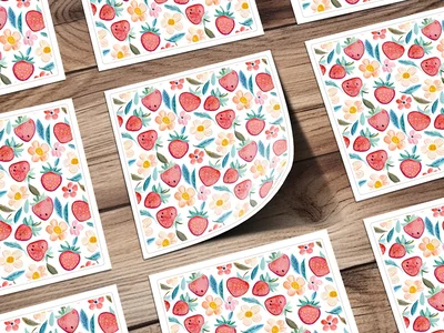 Watercolor Strawberry Floral Digital Paper Seamless Pattern | Cute Spring Summer Fruit Fabric Background | Whimsical Scrapbook Design