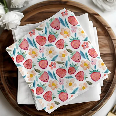Watercolor Strawberry Floral Digital Paper Seamless Pattern | Cute Spring Summer Fruit Fabric Background | Whimsical Scrapbook Design