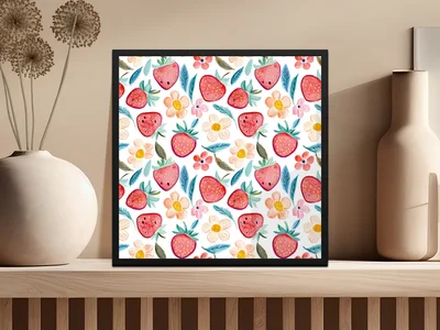 Watercolor Strawberry Floral Digital Paper Seamless Pattern | Cute Spring Summer Fruit Fabric Background | Whimsical Scrapbook Design