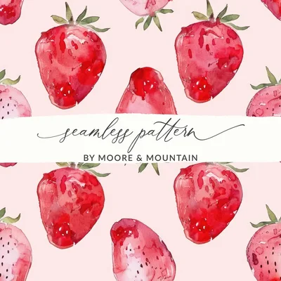 Watercolor Strawberry Pattern Digital, Seamless Repeat, Fruit Print, Fabric Design, Commercial Use, Summer Pattern, Kitchen Art (Digital)