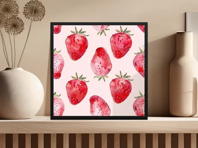 Watercolor Strawberry Pattern Digital, Seamless Repeat, Fruit Print, Fabric Design, Commercial Use, Summer Pattern, Kitchen Art (Digital)