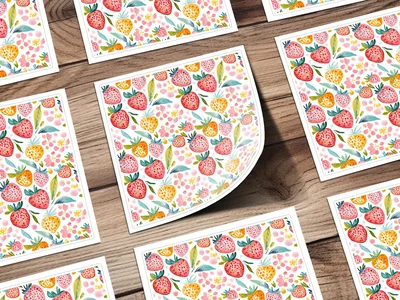 Watercolor Strawberry Seamless Pattern Digital Paper, Hand-painted Fruity Summer Fruit Design, Cute Berry Background File