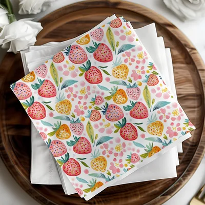 Watercolor Strawberry Seamless Pattern Digital Paper, Hand-painted Fruity Summer Fruit Design, Cute Berry Background File