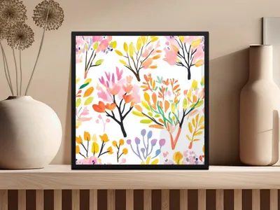 Watercolor Tree Seamless Pattern Digital Paper, Botanical Floral Design, Hand Painted Spring Print, Colorful Trees, Printable Digital