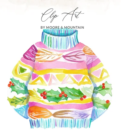 Watercolor Ugly Christmas Sweater PNG SVG, Festive Holly Jolly Jumper Digital Art, Cozy Xmas Holiday Clipart, Winter Illustration