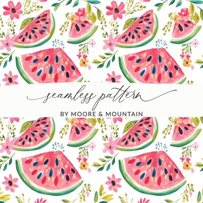 Watercolor Watermelon Digital Paper - Seamless Summer Fruit Pattern, Floral Background for Scrapbooking, Fabric, Planner, Instant Download