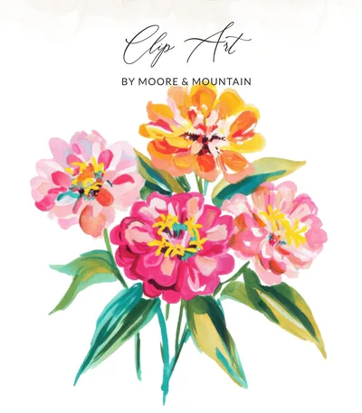 Watercolor Zinnia Flowers SVG PNG, Vibrant Floral Bouquet Digital Art, Bright Summer Bloom Clipart, Printable Graphic Design, Instant
