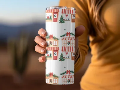 Whimsical Christmas Houses Holiday Season Repeating Pattern Digital