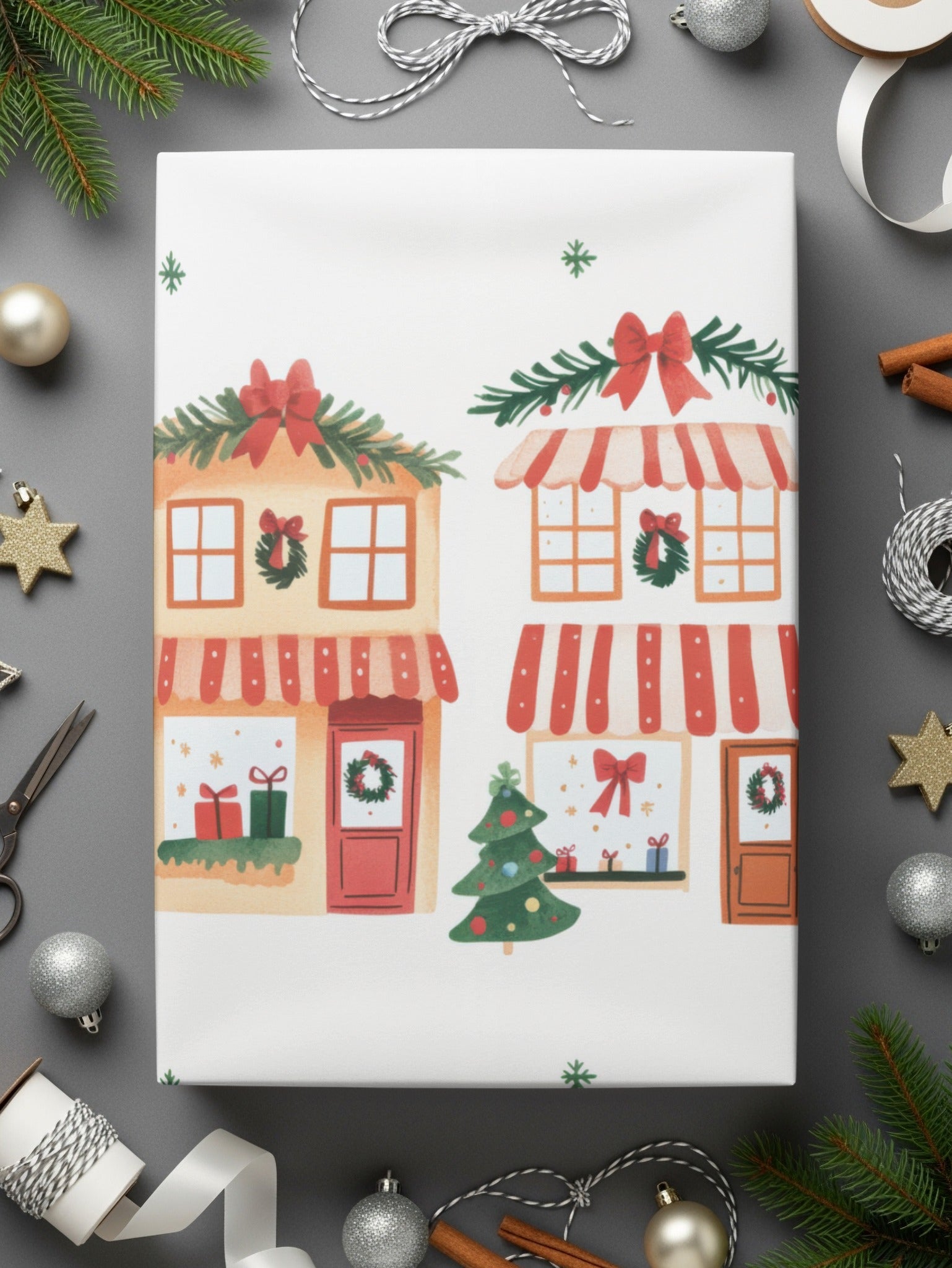 Whimsical Christmas Houses Holiday Season Repeating Pattern Digital