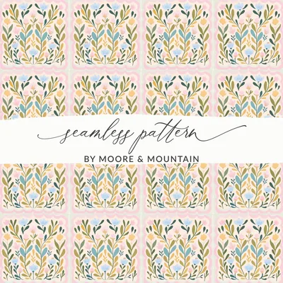 Whimsical Floral Digital Pattern, Seamless Botanical Design, Folk Art Cottagecore Print, Pastel Flowers Background, Scrapbook Paper