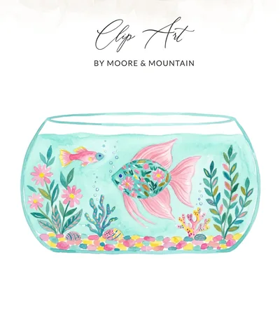 Whimsical Floral Fishbowl Art Print, Preppy Clip Art Fish Decor, Colorful Aquatic Life Digital Download, Nursery Wall Art Gift SVG