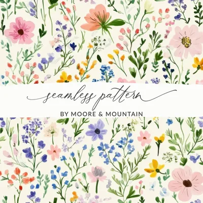 Whimsical Floral Pattern Design with Watercolor Effect