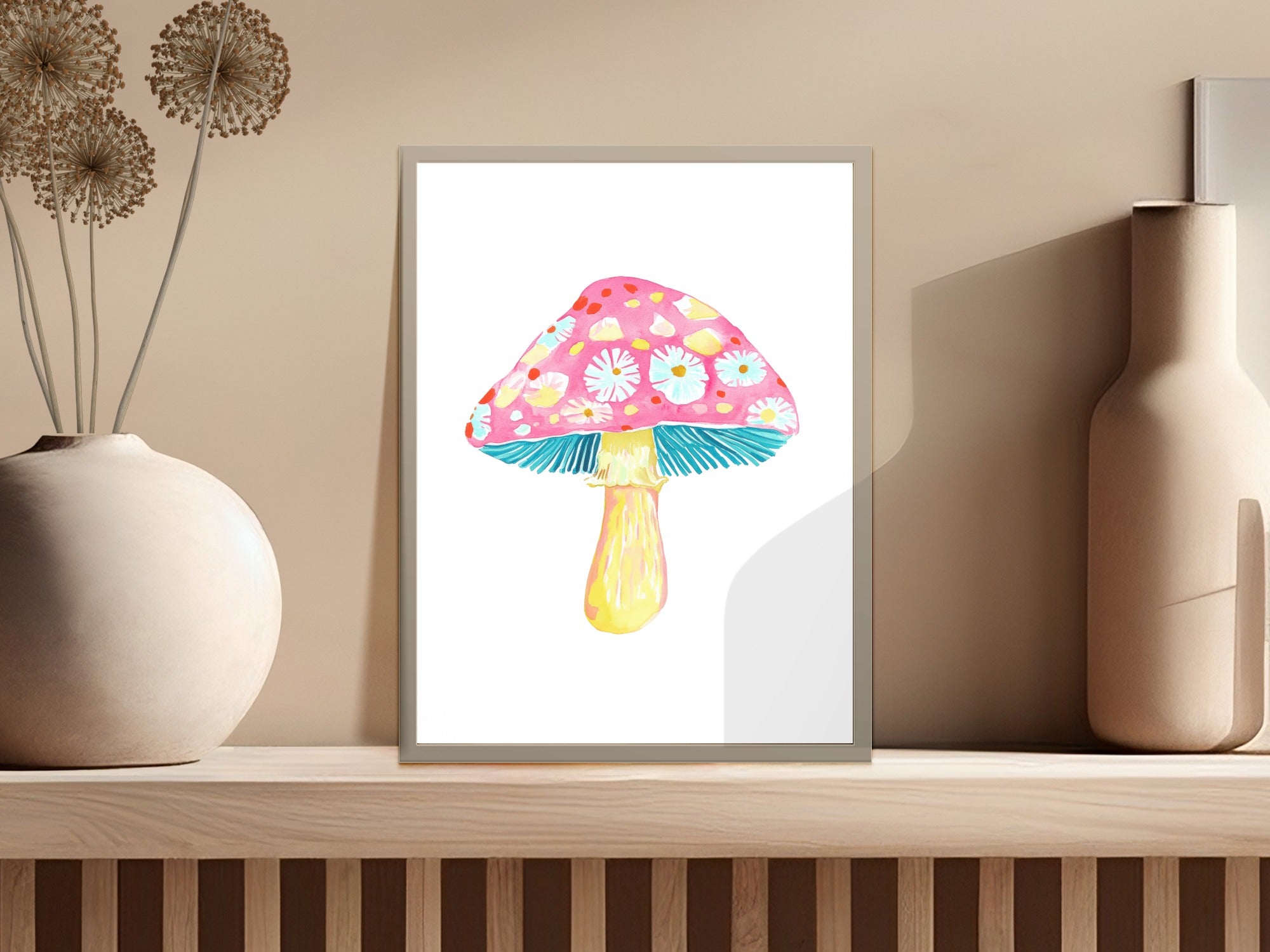 Whimsical Mushroom Preppy Clip Art SVG, Cute Pink Floral Daisy Mushroom Clipart PNG Digital Download for Crafting & Design