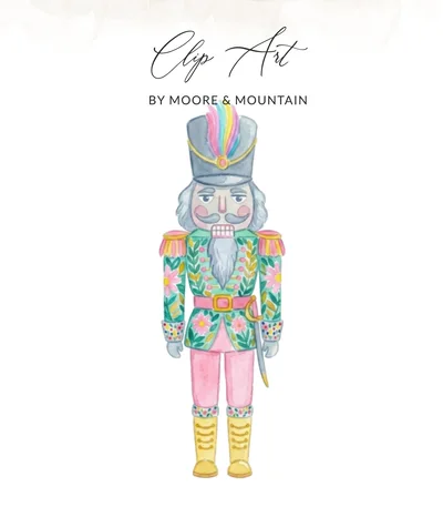 Whimsical Nutcracker Watercolor Digital Art, Pastel Floral Christmas Clipart, Holiday Instant Download, Unique Nutcracker Soldier Print