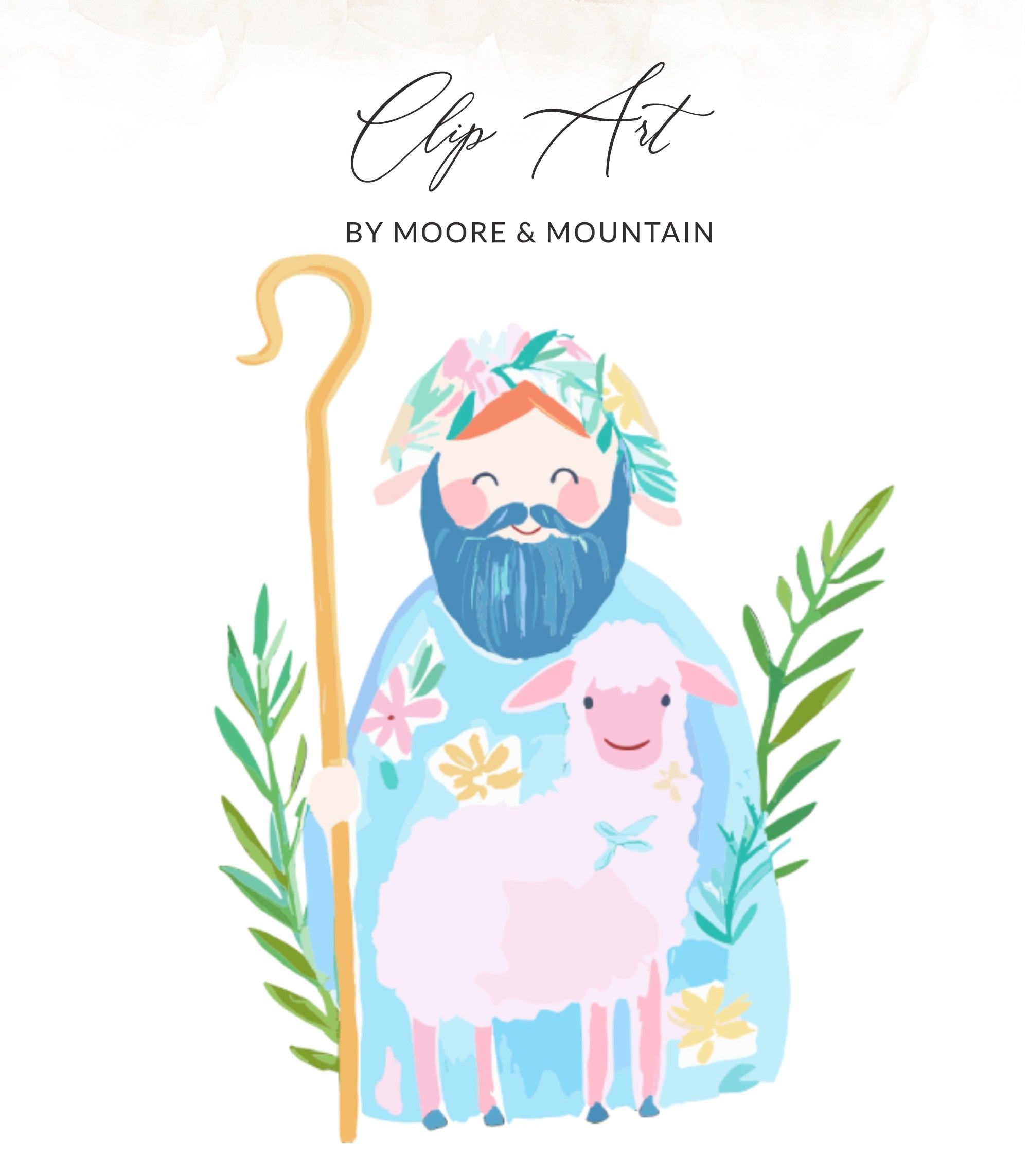 Whimsical Shepherd and Lamb SVG Digital File, Preppy Christian Easter Art, Nursery Decor, Baby Shower Gift