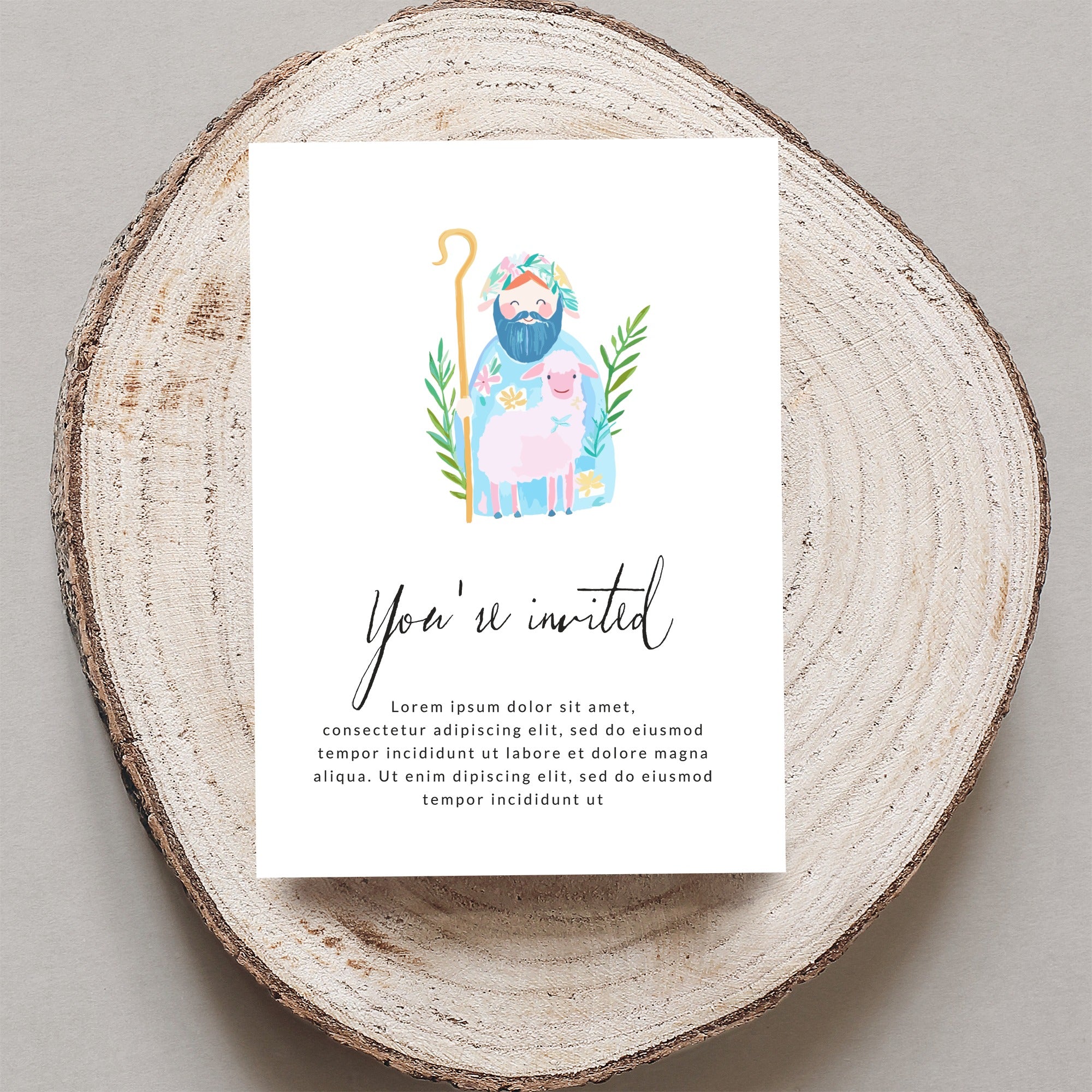 Whimsical Shepherd and Lamb SVG Digital File, Preppy Christian Easter Art, Nursery Decor, Baby Shower Gift
