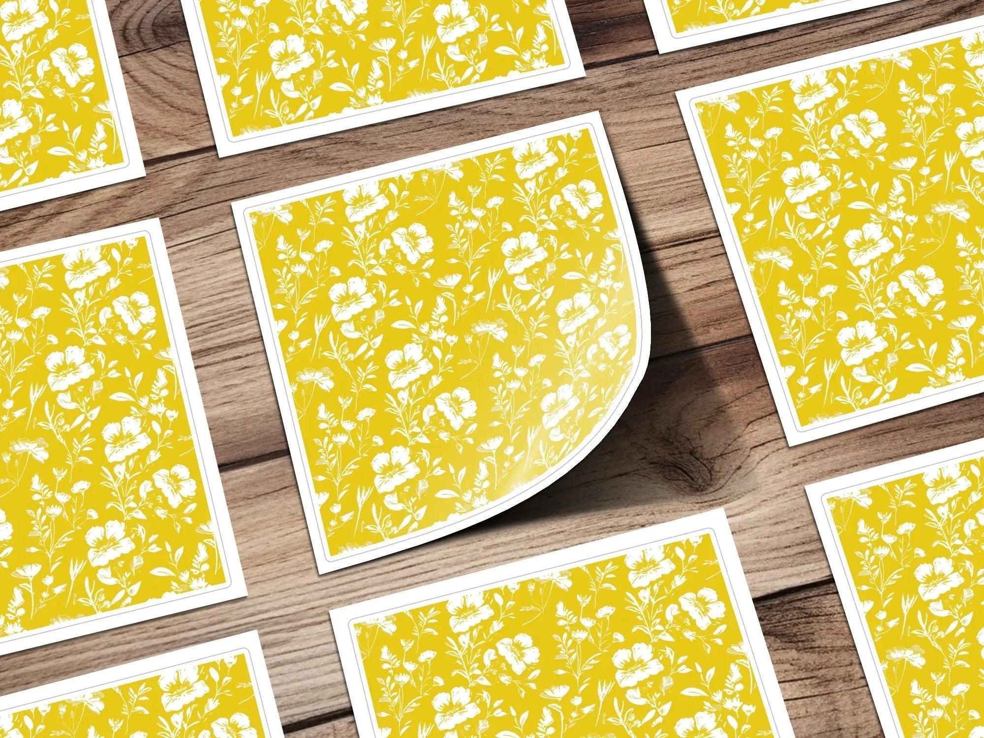 White Floral Pattern, Yellow Background, Digital Paper, Seamless Digital Design, Floral Digital Paper, Printable Pattern
