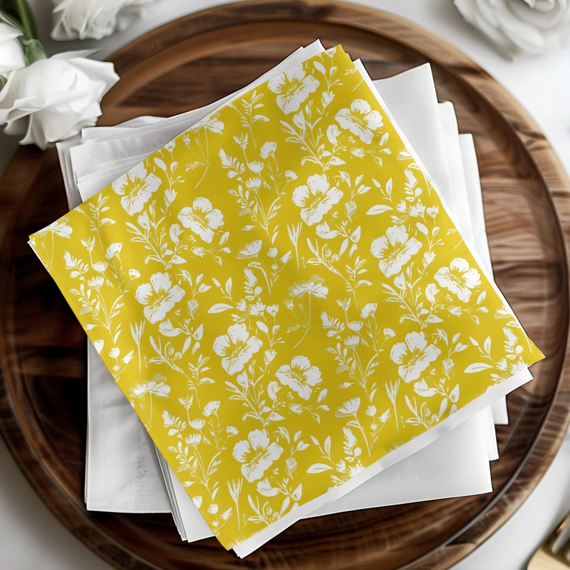 White Floral Pattern, Yellow Background, Digital Paper, Seamless Digital Design, Floral Digital Paper, Printable Pattern