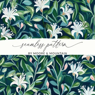 White Lily Seamless Digital Pattern, Floral Repeat Pattern, Fabric Design, Background Texture, Printable Paper, Digital Download