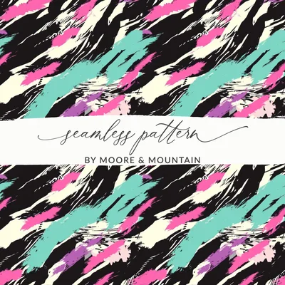Wild Animal Print with Black Teal Pink Lilac Lines Digital