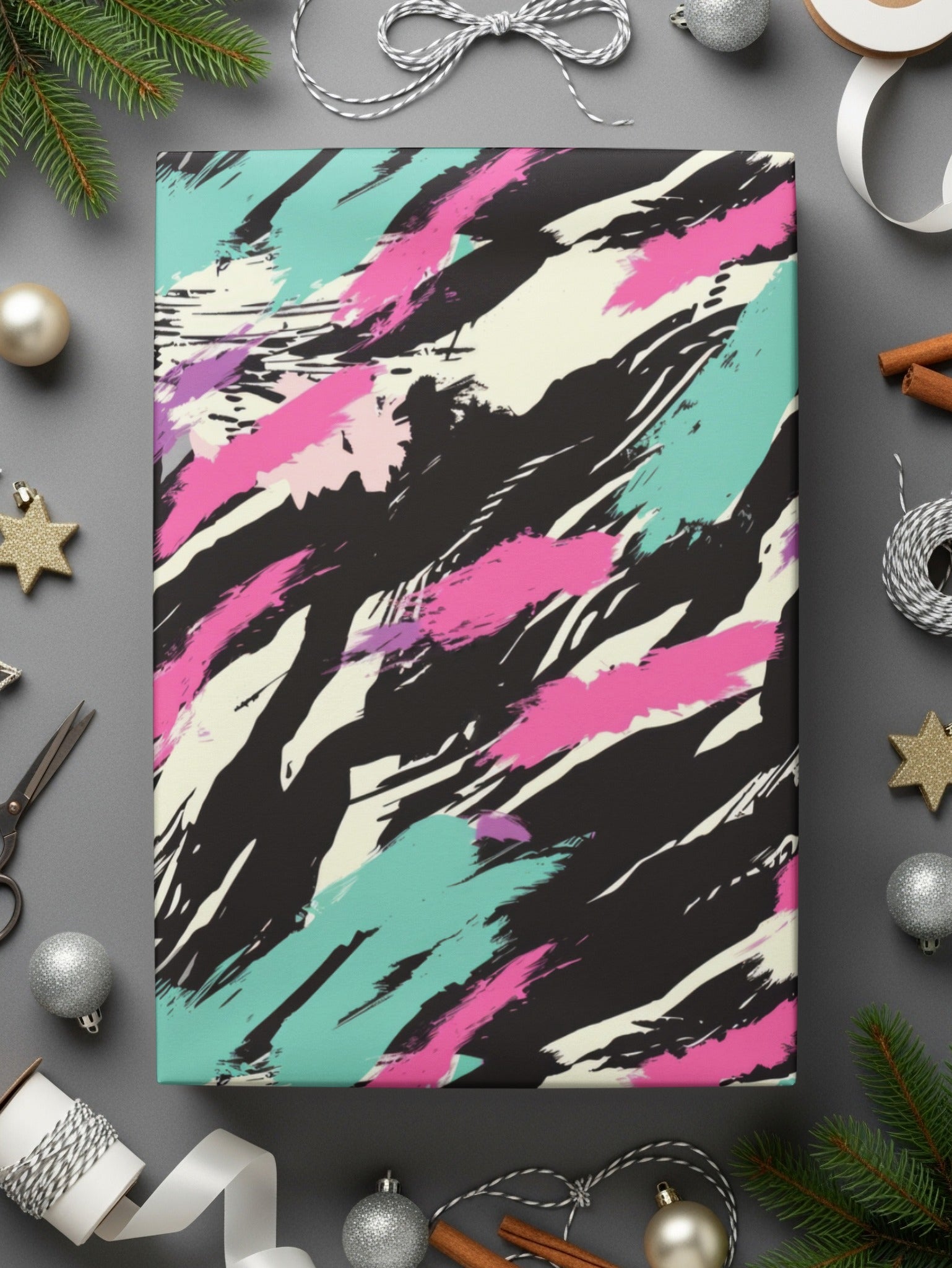 Wild Animal Print with Black Teal Pink Lilac Lines Digital