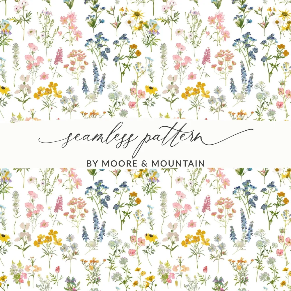 Wildflower Digital Seamless Pattern, Floral Print JPEG, Watercolor Flower Design for Fabric, Paper Crafts, DIY Projects, Downloadable Art