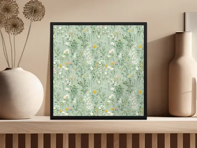 Wildflower Field Digital Paper, Seamless Floral Pattern, Sage Green Background, Digital Fabric Design, Repeating Pattern, 2 JPEG Scales