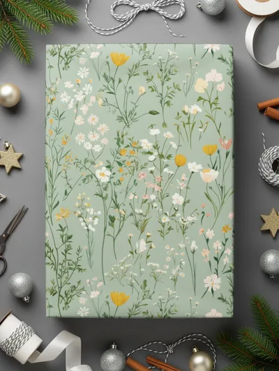 Wildflower Field Digital Paper, Seamless Floral Pattern, Sage Green Background, Digital Fabric Design, Repeating Pattern, 2 JPEG Scales