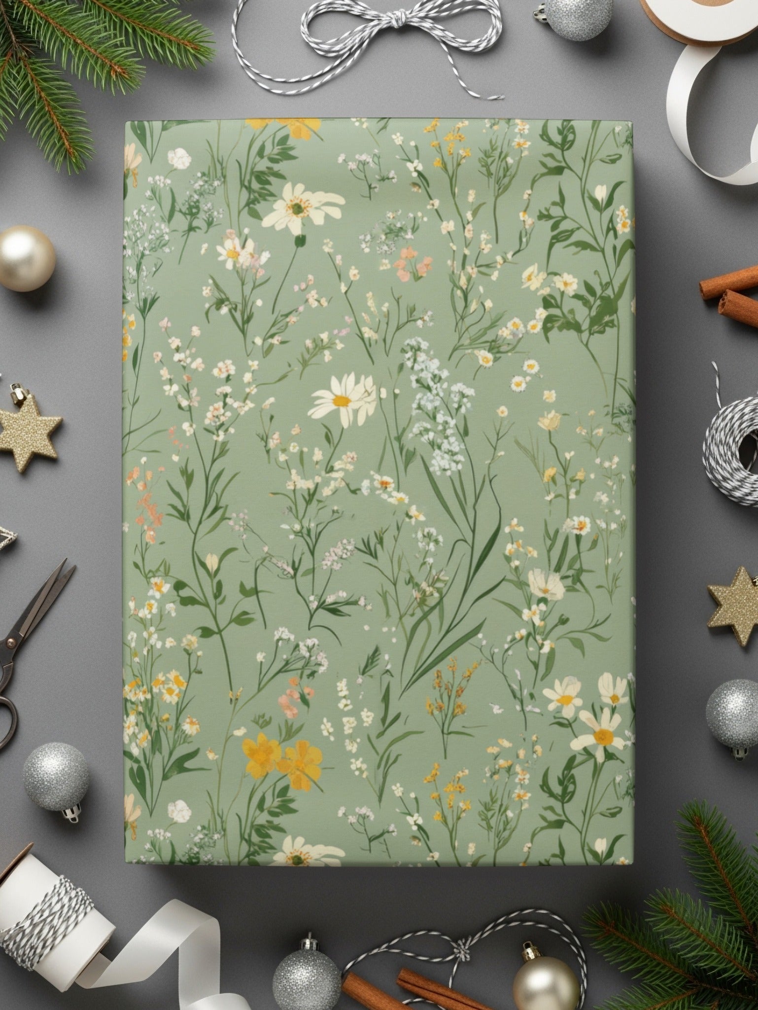 Wildflower Seamless Pattern, Sage Green Digital Paper, Floral Printable, Digital Texture, Fabric Design, Scrapbook Paper, Digital Product