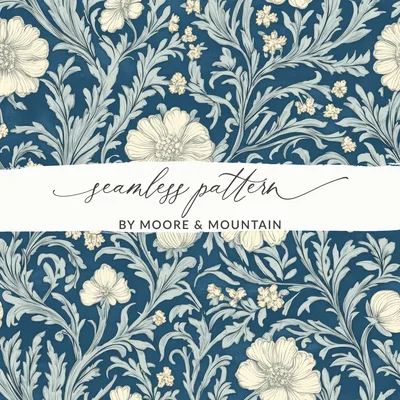 William Morris Blue Larkspur Print Seamless Vines Background Dark