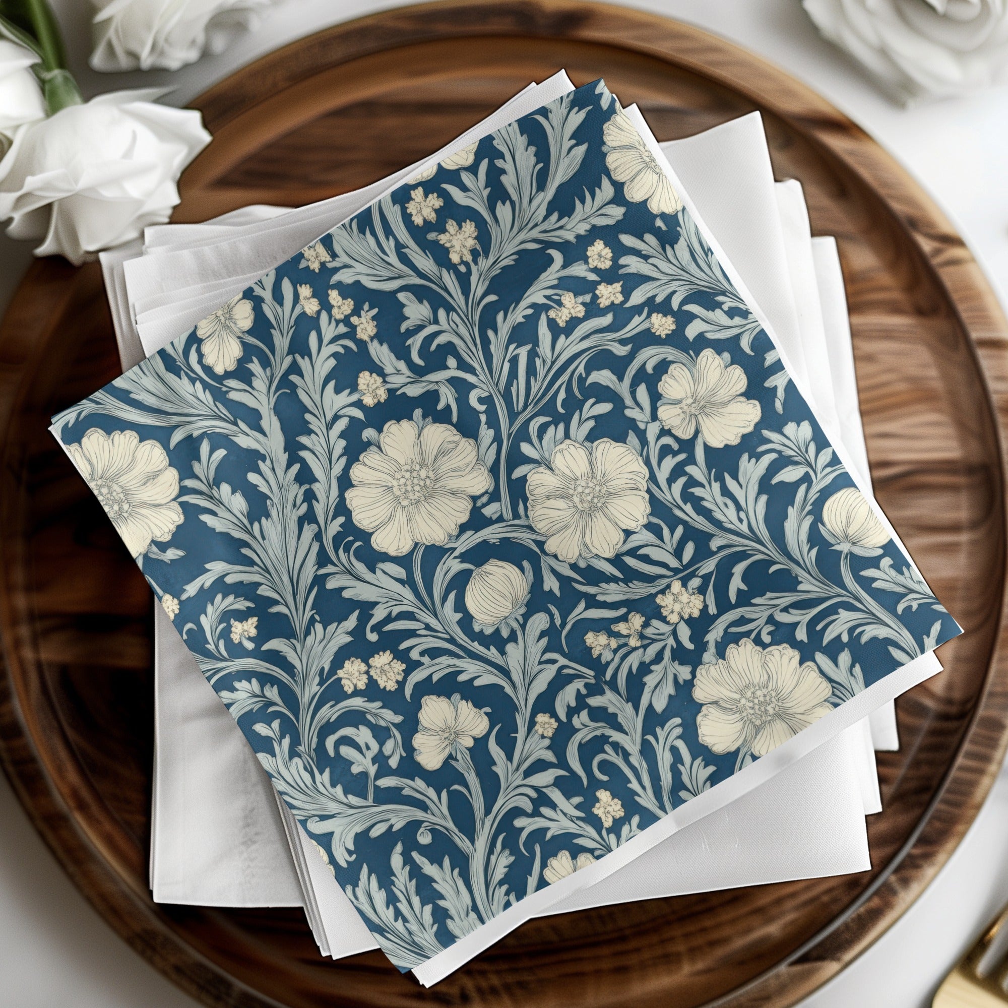 William Morris Blue Larkspur Print Seamless Vines Background Dark